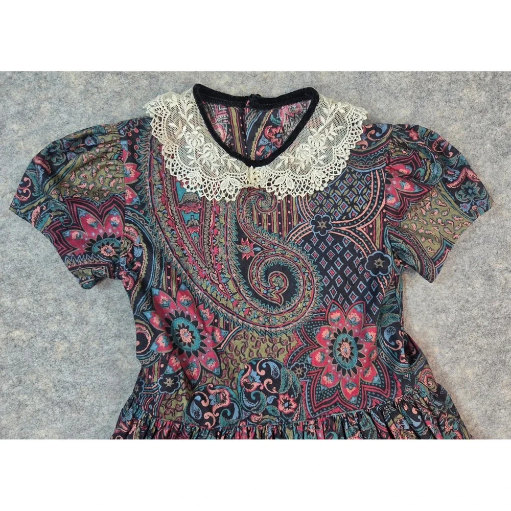 Jayne Copeland True Vintage Girls Floral Lace Collar Dress Sz 6X USA Cottagecore